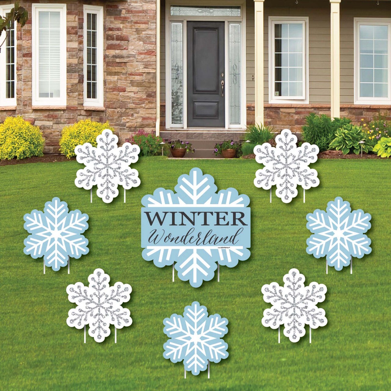 Big Dot of Happiness Winter Wonderland - Yard Sign and Outdoor Lawn  Decorations - Snowflake Holiday Party and Winter Wedding Yard Signs - Set  of 8